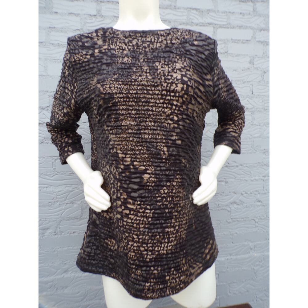 Cactus Womens Brown Gold 3/4 Sleeve Scrunchy Fabric Top Size L